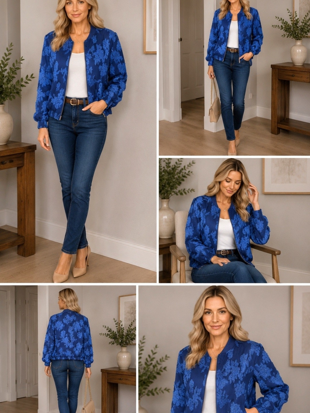 Fred David Royal Blue Floral Bomber Jacket